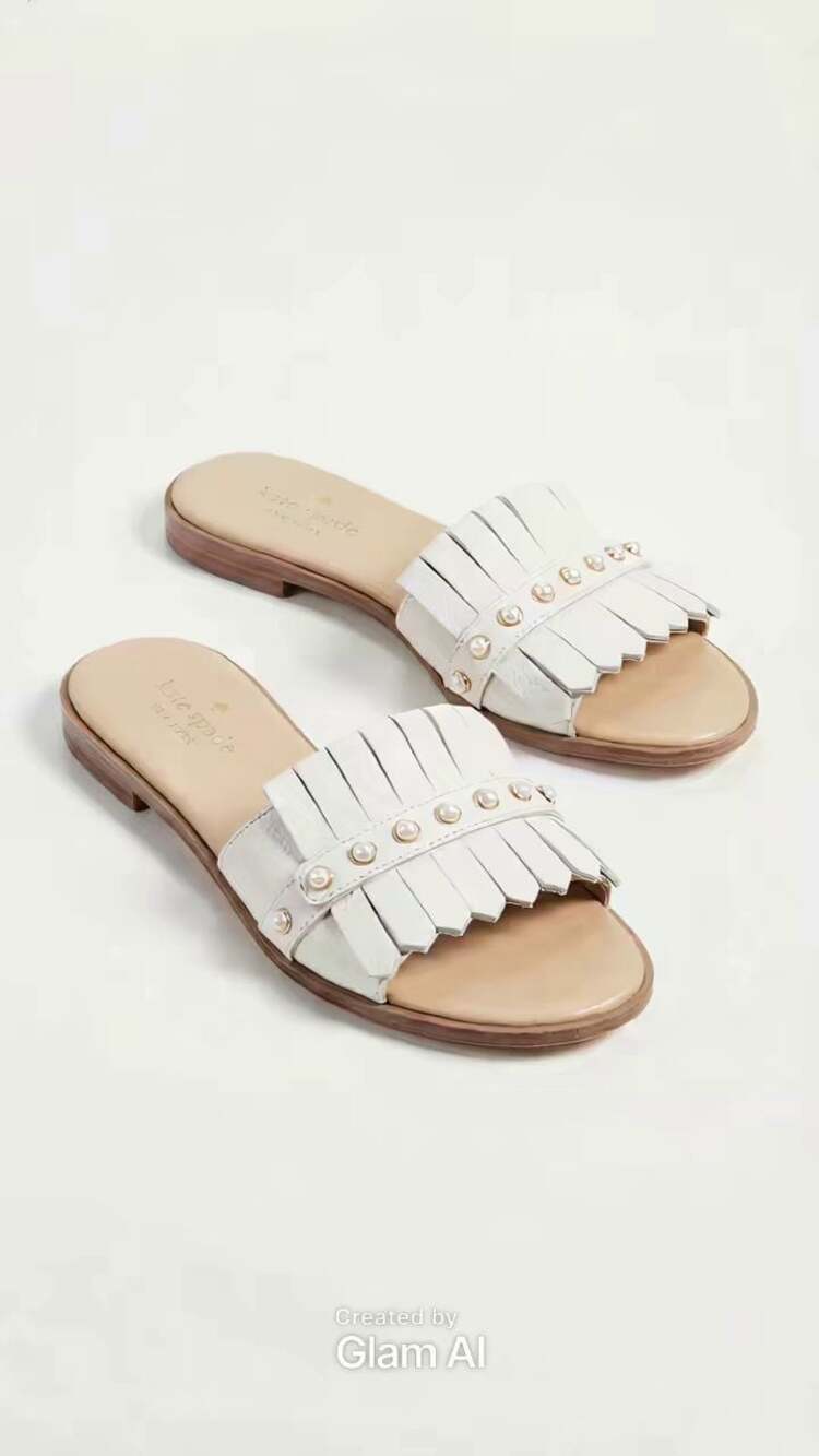 Kate Spade New York Stasie Pearl Studded Fringe Leather Slide Sandals